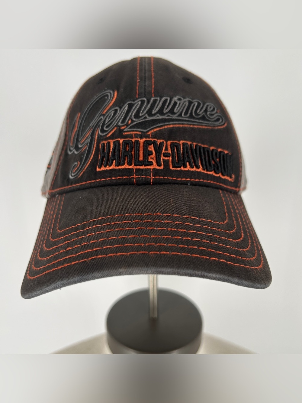 Genuine Harley-Davidson Fitted Stretch Hat Cap Black Gray Orange Embroider Front